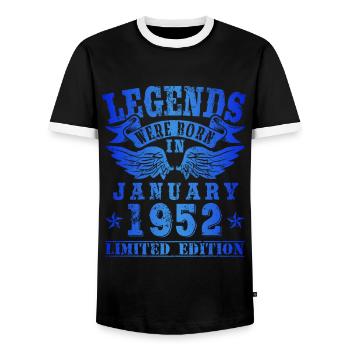 Legends were born in January 1952 Birthday - Men's Ringer Shirt - black/white - Front - AI Model Female 172 light (172cm) & AI Model Male 178 light (178cm)
