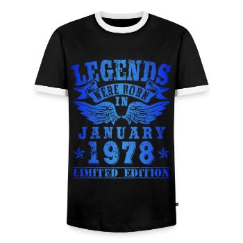 Les légendes sont nées en Janvier 1978 Anniversaire - T-shirt contrasté Homme - noir/blanc - Devant - AI Model Female 172 light (172cm) & AI Model Male 178 light (178cm)