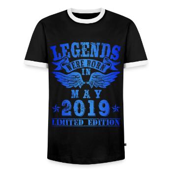 Legends were born in May 2019 Birthday - Men's Ringer Shirt - black/white - Front - AI Model Female 172 light (172cm) & AI Model Male 178 light (178cm)