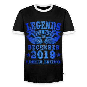 Legends were born in December 2019 Birthday - Men's Ringer Shirt - black/white - Front - AI Model Female 172 light (172cm) & AI Model Male 178 light (178cm)