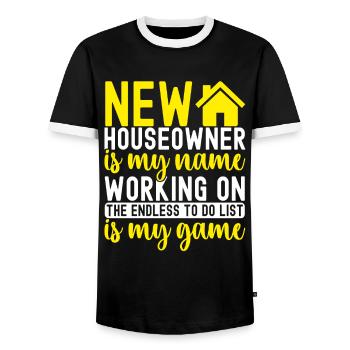 Hausbesitzer Einweihungsparty - Männer Kontrast-T-Shirt - Schwarz/Weiß - Vorne - AI Model Female 172 light (172cm) & AI Model Male 178 light (178cm)