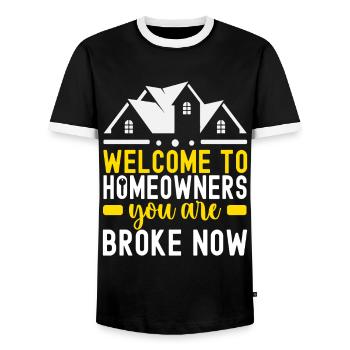 Hausbesitzer Einweihungsparty - Männer Kontrast-T-Shirt - Schwarz/Weiß - Vorne - AI Model Female 172 light (172cm) & AI Model Male 178 light (178cm)