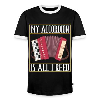 Accordéon Instrument Accordéoniste - T-shirt contrasté Homme - noir/blanc - Devant - AI Model Female 172 light (172cm) & AI Model Male 178 light (178cm)