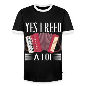 Akkordeon Instrument Akkordeonspieler - Männer Kontrast-T-Shirt - Schwarz/Weiß - Vorne - AI Model Female 172 light (172cm) & AI Model Male 178 light (178cm)