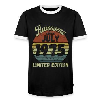 Awesome since July 1975 - Birthday - Men's Ringer Shirt - black/white - Front - AI Model Female 172 light (172cm) & AI Model Male 178 light (178cm)