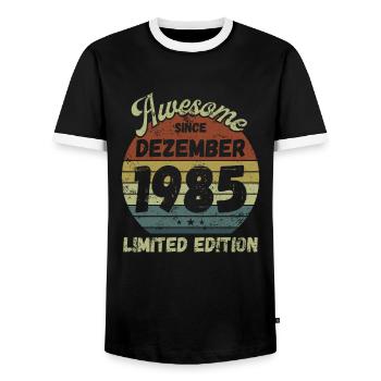 Awesome since December 1985 - Birthday - Men's Ringer Shirt - black/white - Front - AI Model Female 172 light (172cm) & AI Model Male 178 light (178cm)