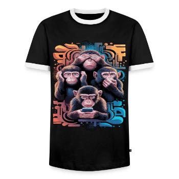 singe sage avec téléphone portable drôle multi conception multimédia - T-shirt contrasté Homme - noir/blanc - Devant - AI Model Female 172 light (172cm) & AI Model Male 178 light (178cm)