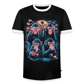 singe sage avec téléphone portable drôle multi conception multimédia - T-shirt contrasté Homme - noir/blanc - Devant - AI Model Female 172 light (172cm) & AI Model Male 178 light (178cm)
