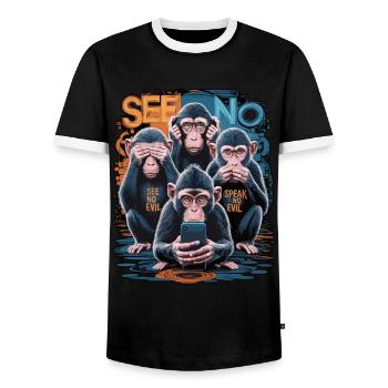 singe sage avec téléphone portable drôle multi conception multimédia - T-shirt contrasté Homme - noir/blanc - Devant - AI Model Female 172 light (172cm) & AI Model Male 178 light (178cm)