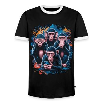 singe sage avec téléphone portable drôle multi conception multimédia - T-shirt contrasté Homme - noir/blanc - Devant - AI Model Female 172 light (172cm) & AI Model Male 178 light (178cm)
