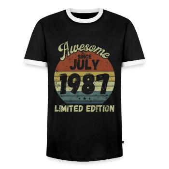 Awesome since July 1987 - Geburtstag - Männer Kontrast-T-Shirt - Schwarz/Weiß - Vorne - AI Model Female 172 light (172cm) & AI Model Male 178 light (178cm)