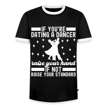 Ballroom Dance Ballroom Dancers Ballroom Dancers - Men's Ringer Shirt - black/white - Front - AI Model Female 172 light (172cm) & AI Model Male 178 light (178cm)