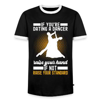 Ballsaal Tanz Ballsaaltänzer Gesellschaftstänzer - Männer Kontrast-T-Shirt - Schwarz/Weiß - Vorne - AI Model Female 172 light (172cm) & AI Model Male 178 light (178cm)
