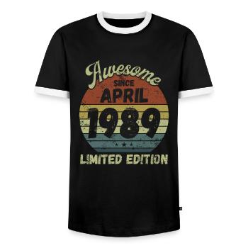 Awesome since April 1989 - Birthday - Men's Ringer Shirt - black/white - Front - AI Model Female 172 light (172cm) & AI Model Male 178 light (178cm)