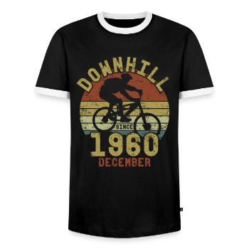 Anniversaire Vélo de descente Décembre 1960 - T-shirt contrasté Homme - noir/blanc - Devant - AI Model Female 172 light (172cm) & AI Model Male 178 light (178cm)