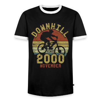 Birthday Downhill Bike Bike November 2000 - Men's Ringer Shirt - black/white - Front - AI Model Female 172 light (172cm) & AI Model Male 178 light (178cm)