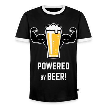 Powered By Beer! (Ale / Muscles / L / 3C) - Men's Ringer Shirt - black/white - Front - AI Model Female 172 light (172cm) & AI Model Male 178 light (178cm)