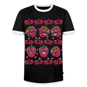 Berry Dancing Raspberries Fruit - Men's Ringer Shirt - black/white - Front - AI Model Female 172 light (172cm) & AI Model Male 178 light (178cm)