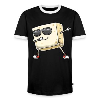 Tofu dansant pour les végétaliens et les amateurs de tofu - T-shirt contrasté Homme - noir/blanc - Devant - AI Model Female 172 light (172cm) & AI Model Male 178 light (178cm)