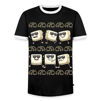 Tofu dansant pour les végétaliens et les amateurs de tofu - T-shirt contrasté Homme - noir/blanc - Devant - AI Model Female 172 light (172cm) & AI Model Male 178 light (178cm)