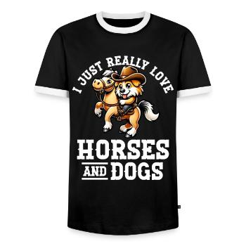 J’adore les chevaux et les chiens - T-shirt contrasté Homme - noir/blanc - Devant - AI Model Female 172 light (172cm) & AI Model Male 178 light (178cm)