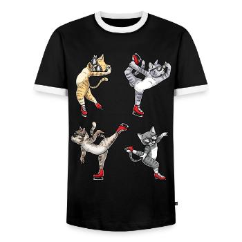 Figure Skating - Cat Figure Skating - Men's Ringer Shirt - black/white - Front - AI Model Female 172 light (172cm) & AI Model Male 178 light (178cm)