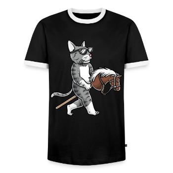 Lustiges Hobby Horsing Katze - Männer Kontrast-T-Shirt - Schwarz/Weiß - Vorne - AI Model Female 172 light (172cm) & AI Model Male 178 light (178cm)