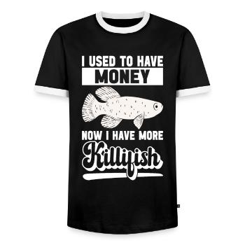 Killifish Quarium Fish - Men's Ringer Shirt - black/white - Front - AI Model Female 172 light (172cm) & AI Model Male 178 light (178cm)