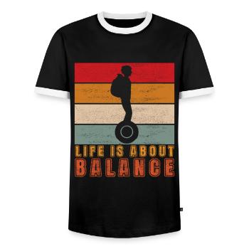 EUC Monowheel - Men's Ringer Shirt - black/white - Front - AI Model Female 172 light (172cm) & AI Model Male 178 light (178cm)