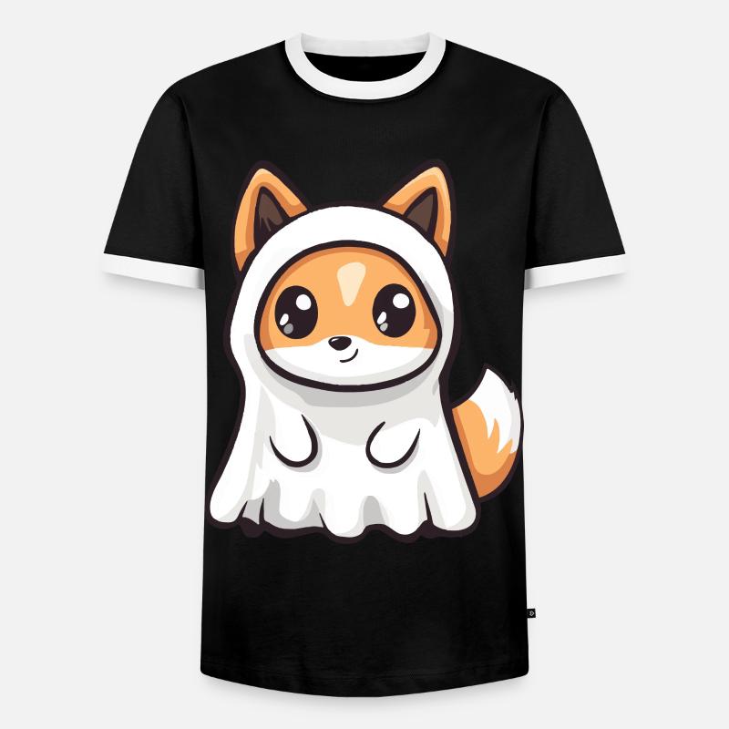 Fox Halloween Comic Ghost - Men's Ringer Shirt - black/white
