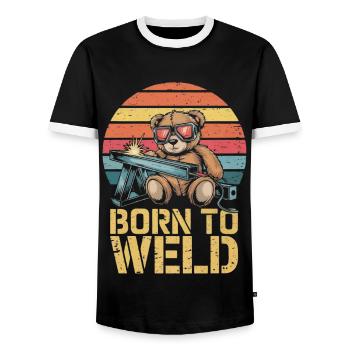 Teddybär Schweißer schweißen Stahlbau Metallbau - Männer Kontrast-T-Shirt - Schwarz/Weiß - Vorne - AI Model Female 172 light (172cm) & AI Model Male 178 light (178cm)
