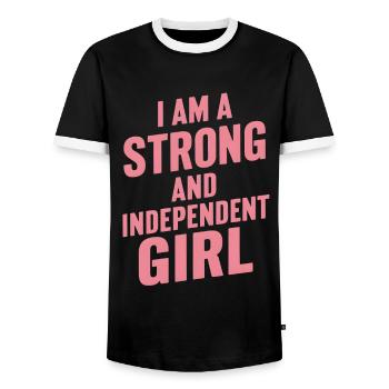 I am a strong and independent girl - Men's Ringer Shirt - black/white - Front - AI Model Female 172 light (172cm) & AI Model Male 178 light (178cm)