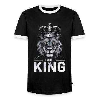 I am king lion with crown - Men's Ringer Shirt - black/white - Front - AI Model Female 172 light (172cm) & AI Model Male 178 light (178cm)