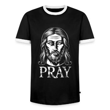 Jesus Christus bete - Männer Kontrast-T-Shirt - Schwarz/Weiß - Vorne - AI Model Female 172 light (172cm) & AI Model Male 178 light (178cm)