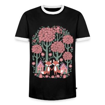 Dreamy cottagecore foxes in the enchanted forest - Men's Ringer Shirt - black/white - Front - AI Model Female 172 light (172cm) & AI Model Male 178 light (178cm)