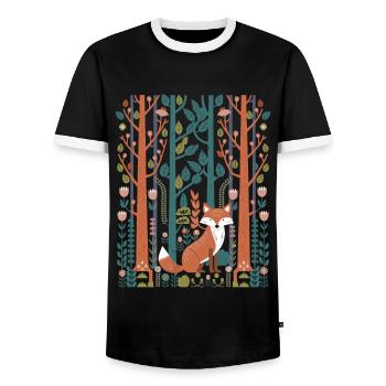 Cottagecore Forest Scene with Fox and Flowers - Men's Ringer Shirt - black/white - Front - AI Model Female 172 light (172cm) & AI Model Male 178 light (178cm)