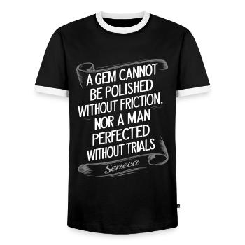 Seneca quote A gem cannot be polished without - Men's Ringer Shirt - black/white - Front - AI Model Female 172 light (172cm) & AI Model Male 178 light (178cm)