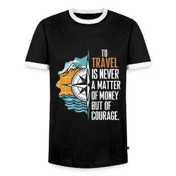 Voyager n’est jamais une question d’argent mais de courag - T-shirt contrasté Homme - noir/blanc - Devant - AI Model Female 172 light (172cm) & AI Model Male 178 light (178cm)