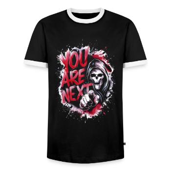 Grim Reaper Vous êtes le prochain ! - T-shirt contrasté Homme - noir/blanc - Devant - AI Model Female 172 light (172cm) & AI Model Male 178 light (178cm)