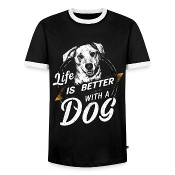 La vie est meilleure avec un chien / Amoureux des chiens - T-shirt contrasté Homme - noir/blanc - Devant - AI Model Female 172 light (172cm) & AI Model Male 178 light (178cm)