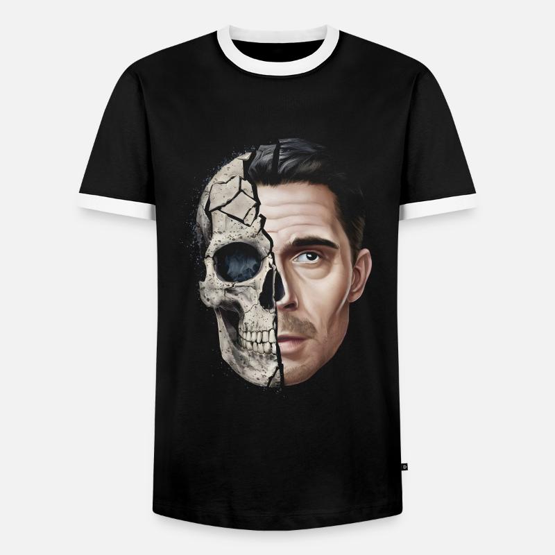 Halb Mensch, halb Schädel - Männer Kontrast-T-Shirt - Schwarz/Weiß
