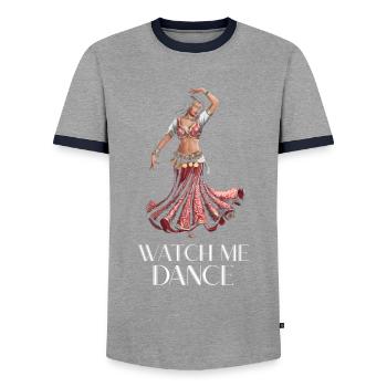 Bellydancer watch me dance - Men's Ringer Shirt - grey/navy  - Front - AI Model Female 172 light (172cm) & AI Model Male 178 light (178cm)