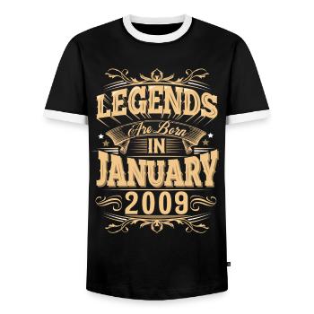 January 2009 Birthday Legend - Men's Ringer Shirt - black/white - Front - AI Model Female 172 light (172cm) & AI Model Male 178 light (178cm)