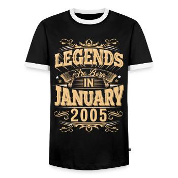 Légende de l’anniversaire de janvier 2005 - T-shirt contrasté Homme - noir/blanc - Devant - AI Model Female 172 light (172cm) & AI Model Male 178 light (178cm)