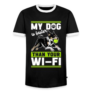 Flyball Dog Sports - Men's Ringer Shirt - black/white - Front - AI Model Female 172 light (172cm) & AI Model Male 178 light (178cm)