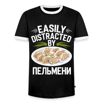 Pelmeni Russian Cuisine - Men's Ringer Shirt - black/white - Front - AI Model Female 172 light (172cm) & AI Model Male 178 light (178cm)