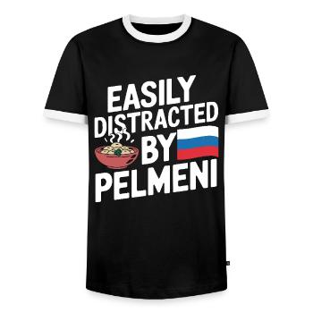 Pelmeni Russian Cuisine - Men's Ringer Shirt - black/white - Front - AI Model Female 172 light (172cm) & AI Model Male 178 light (178cm)