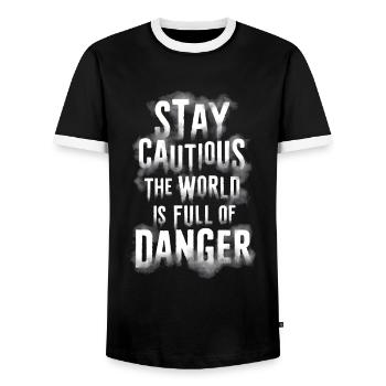 Restez prudents, le monde est plein de dangers - T-shirt contrasté Homme - noir/blanc - Devant - AI Model Female 172 light (172cm) & AI Model Male 178 light (178cm)