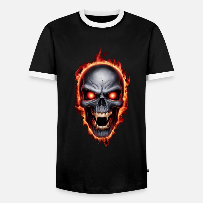 vampire burning skull - Men's Ringer Shirt - black/white