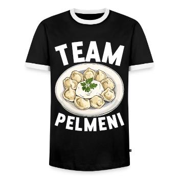 Pelmeni Russian Cuisine - Men's Ringer Shirt - black/white - Front - AI Model Female 172 light (172cm) & AI Model Male 178 light (178cm)